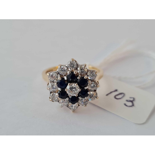 103 - A sapphire and white stone dress ring 9ct size M 1/2 - 3 gms