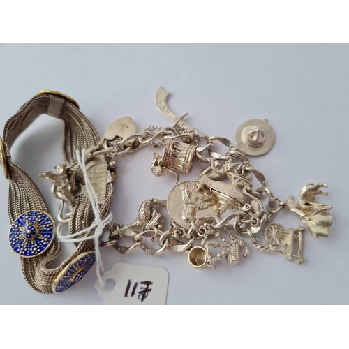 117 - A silver and enamel bracelet together with a silver charm bracelet - 78 gms