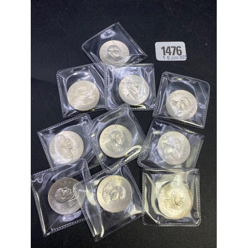 1476 - Ten Irish silver commemorative ten shilling coins 1966 BU/unc.