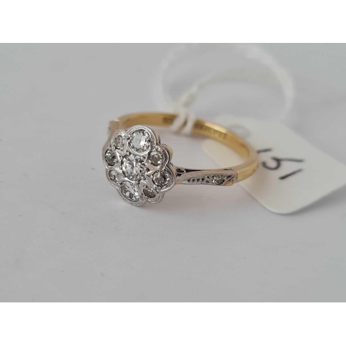 151 - ANTIQUE EDWARDIAN FANCY DIAMOND SET DAISY CLUSTER RING WITH DIA SET SHOULDERS IN 18ct & PLATINUM (ma... 