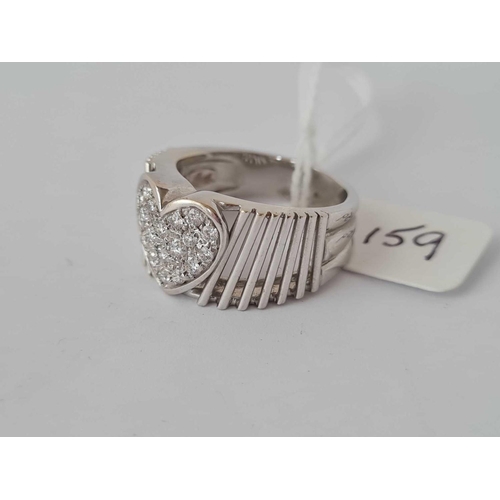 159 - DESIGNER 18CT WHITE GOLD AND DIAMOND SET STYLIZED HEART RING SIGNED INSIDE SHANK, SIZE R