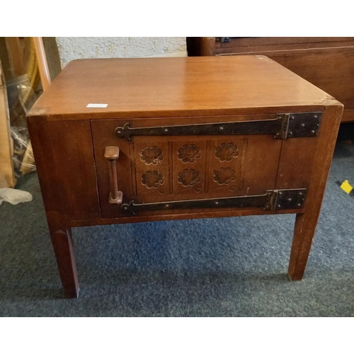 1683 - A Liberty & Co oak Arts and Crafts wardrobe  4ft wide with a part bedside cabinet