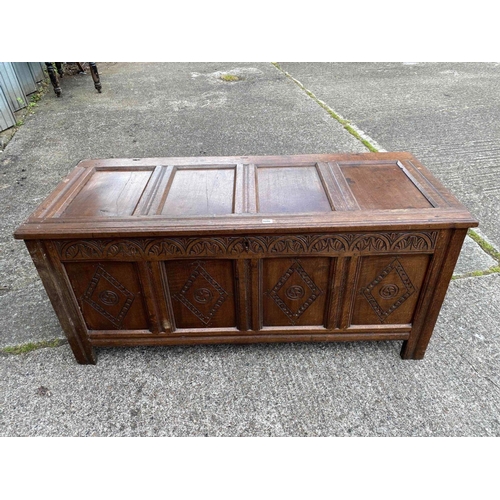 1686 - A 17th Century oak coffer with panelled front and top