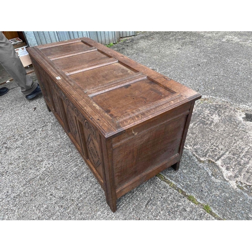 1686 - A 17th Century oak coffer with panelled front and top