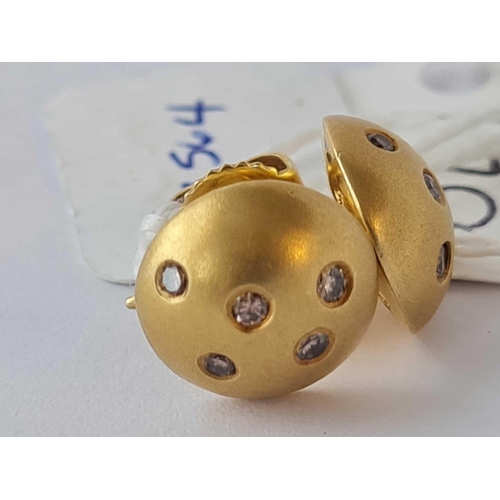 179 - A pair of modernistic designer disc earrings set with diamonds 18ct gold - 4.7 gms