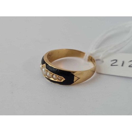 212 - Antique Victorian mourning ring, 15ct hallmarked Chester 1894 with black enamel and set with ½ pea... 