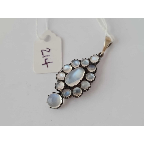 214 - Antique silver mounted moonstone oval drop pendant.