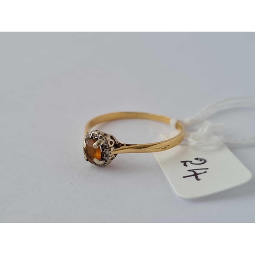 24 - A yellow stone and diamond ring 18ct gold size T - 1.8 gms