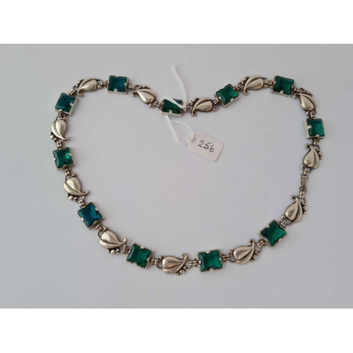 256 - A Scandinavian silver and green paste necklace