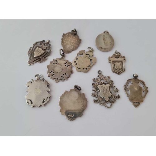 261 - 10 x assorted antique silver fob medals 94.3g