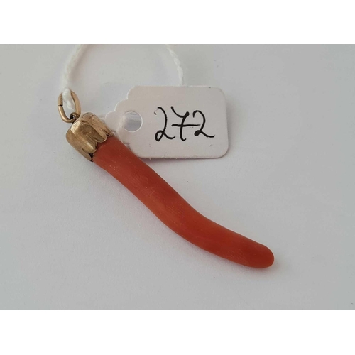 272 - A large 4.5cm long gold mounted coral pendant 3.7g inc