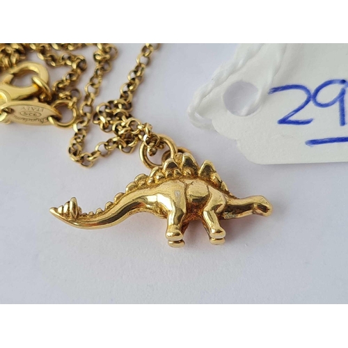 299 - A silver gilt dinosaur pendant on 16 inch chain