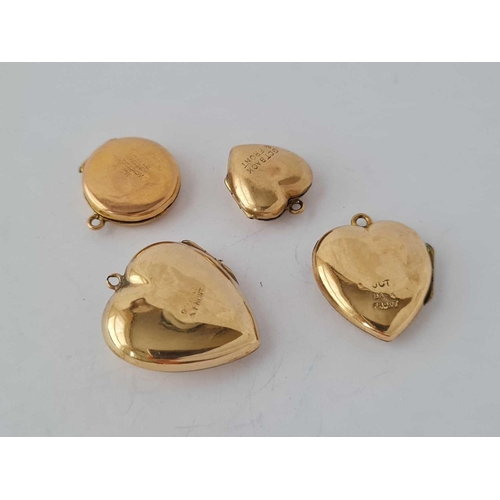 307 - Four back and front lockets ( three heart shaped ) 9ct - 9.5 gms