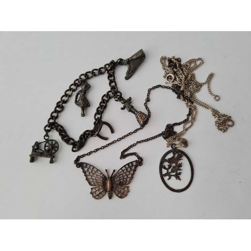 332 - A silver charm bracelet / chain and 2 x necklaces