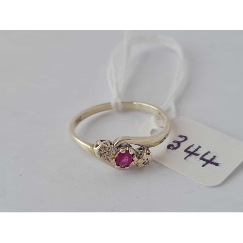 344 - A white gold ruby and diamond ring 9ct size R - 2.5 gms