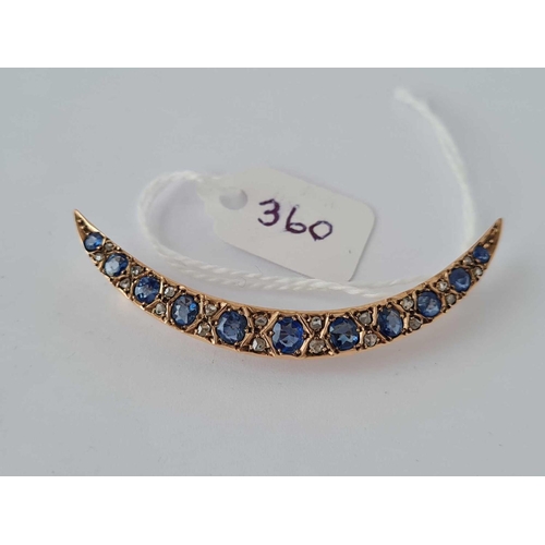 360 - ANTIQUE VICTORIAN GOLD SAPPHIRE & DIAMOND SET CRESCENT BROOCH