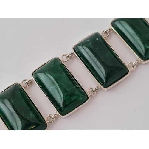 46 - Silver bracelet set with 7 rectangular chrysoprase.