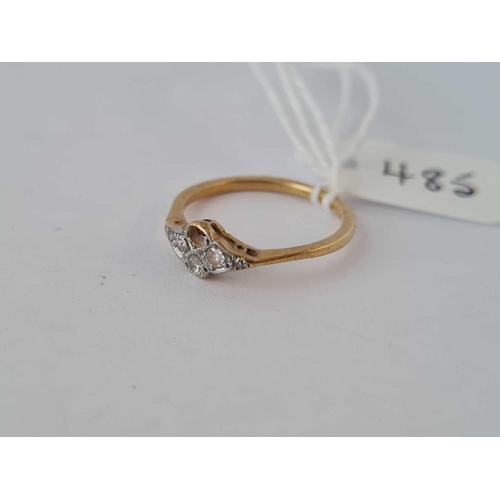 485 - A high carat gold deco style ring (one diamond missing 0 size J - 1.6 gms