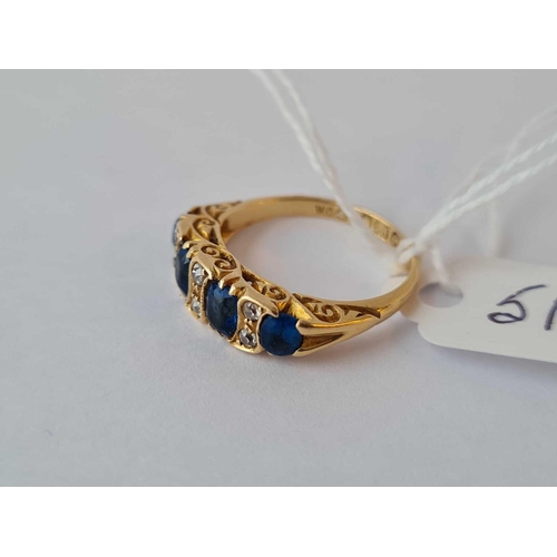 51 - A Victorian sapphire and diamond ring (B'ham 1883 with replacement blue stone ) 18ct gold size N - 4... 