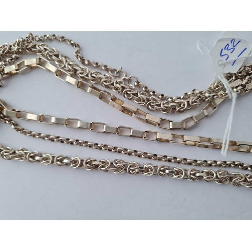 532 - Three silver chains - 61 gms