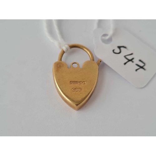 547 - An engraved 9ct padlock clasp 2.2g