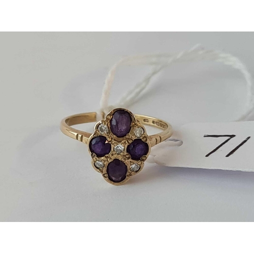 71 - An attractive amethyst & diamond 9ct ring size K