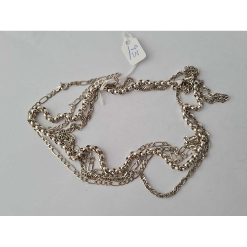 93 - Three silver neck chains - 46 gms