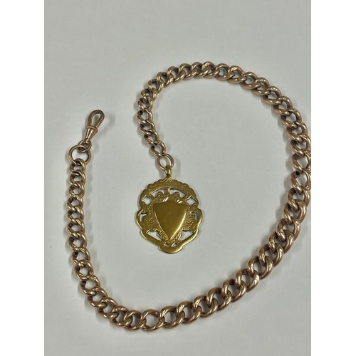 194 - Vintage 9ct gold graduated link watch chain with yellow metal fob and clip , every link hallmarked ,... 