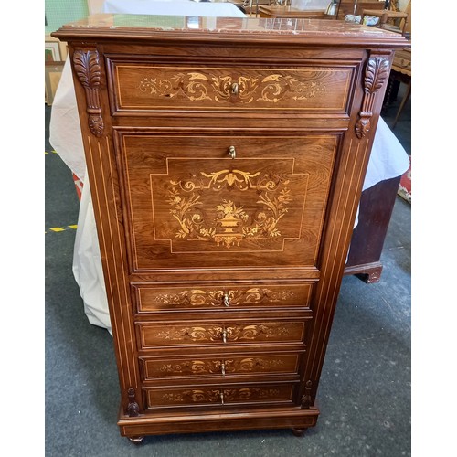 1684 - A good quality Edwardian secretaire cabinet with draw above and below and four in the front, marble ... 