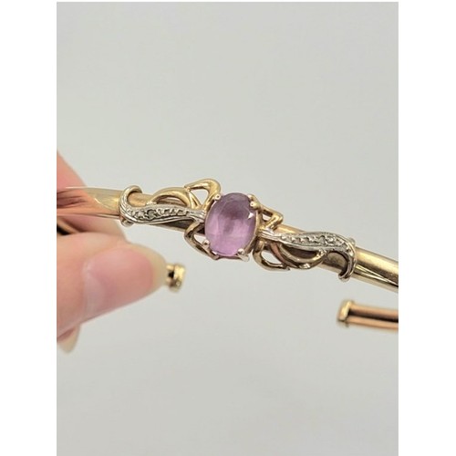 195 - 9ct gold amethyst & diamond bracelet bangle , 8g