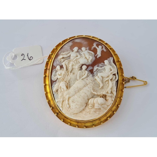 26 - A GOLD MOUNTED LARGE CAMEO BROOCH NEPTUNE 15CT GOLD