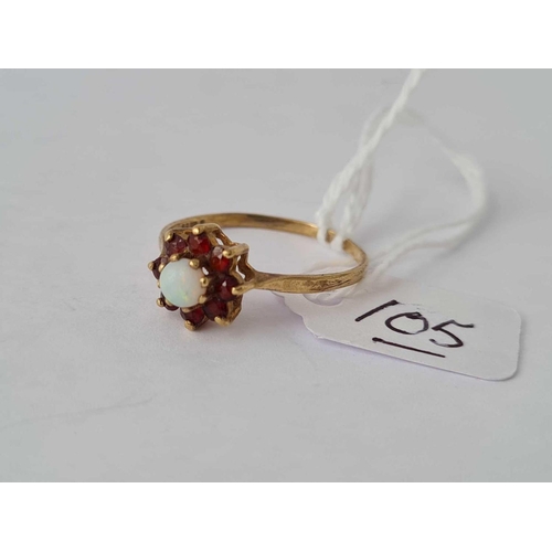 105 - An opal & garnet 9ct ring size T 1.6g inc