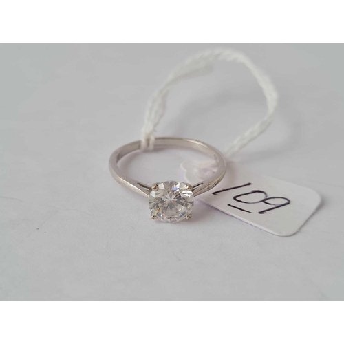 109 - A white stone solitaire ring in 9ct white gold size O 2g inc