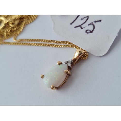 125 - A opal and diamond pendant 10ct on 9ct neck chain 18 inch � 2.1 gms