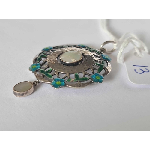 13 - A art nouveau silver and enamel pendant � 7.4 gms