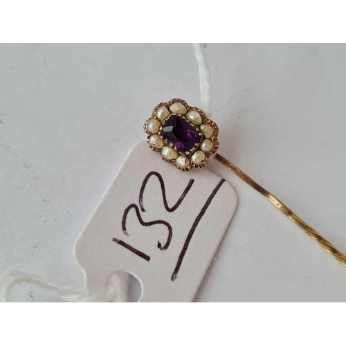 132 - A Almandine garnet and pearl early Victorian gold stick pin