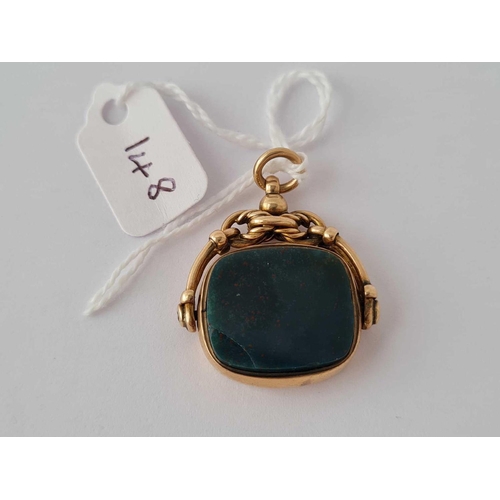 148 - Antique 9ct gold swivel fob, hallmarked Birmingham 1900, set with a carnelian & bloodstone, (bloodst... 