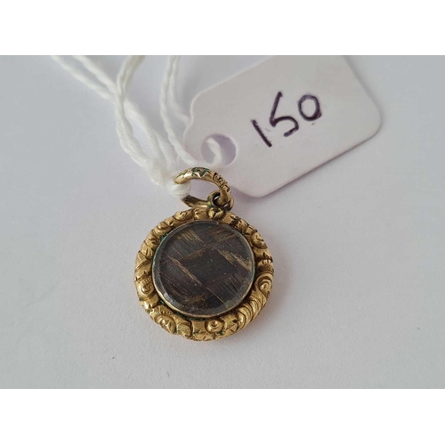 150 - Georgian gold back & front circular mourning chased pendant/locket.