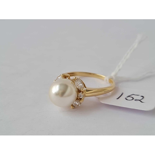 152 - A 14ct gold pearl & white stone dress ring size T 4.2g inc