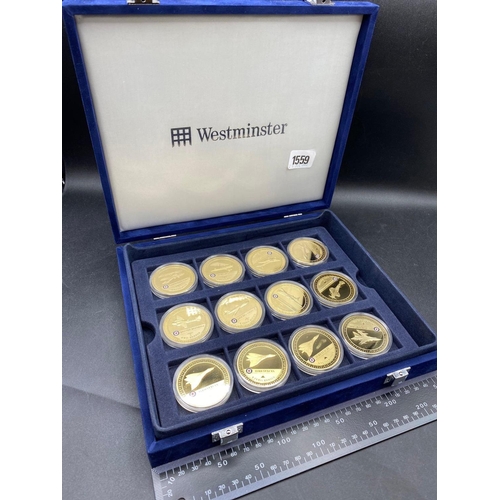 1559 - A group of 12 medals of Aircraft of the R.A.F Commemorative Collection gold plated