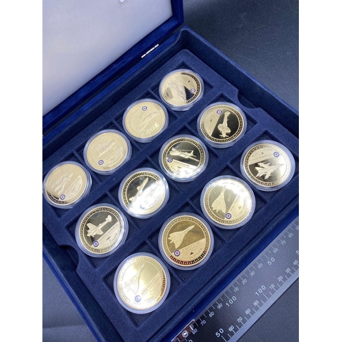 1559 - A group of 12 medals of Aircraft of the R.A.F Commemorative Collection gold plated