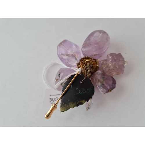 168 - A large amethyst jade and seed pearl bead brooch/pin etc.