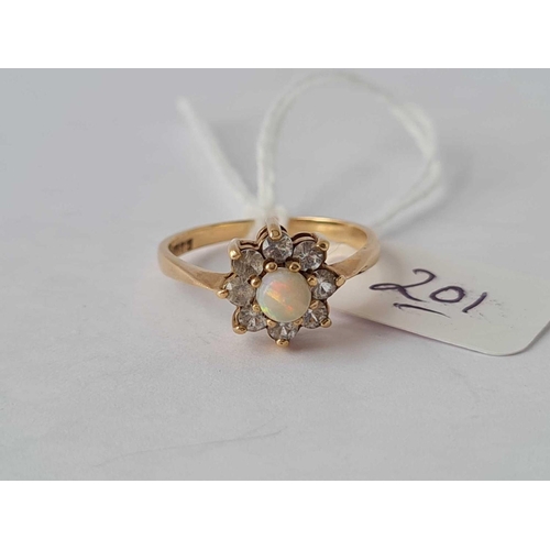 201 - An opal and white stone 9ct cluster ring size N 2.1g inc