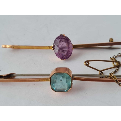 229 - A amethyst and blue stone bar brooches both 9ct � 5.6 gms