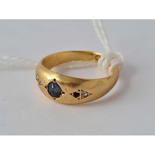 23 - A sapphire and diamond gypsy style ring 18ct gold size L -3.9 gms