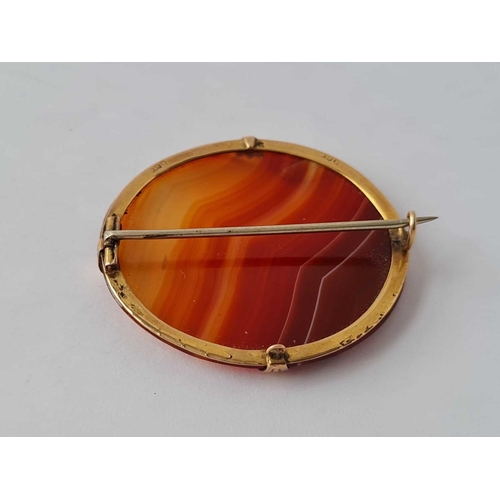 255 - An oval agate brooch in 9ct mount 11g inc