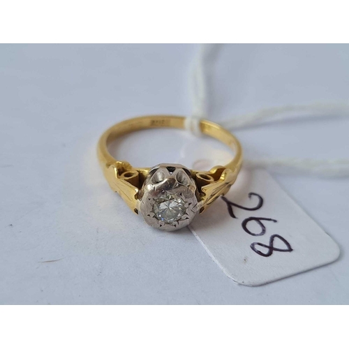 268 - A diamond solitaire ring in 18ct gold mount size I 3.9g inc