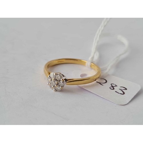 283 - A diamond cluster ring in 18ct gold size O 2.7g inc