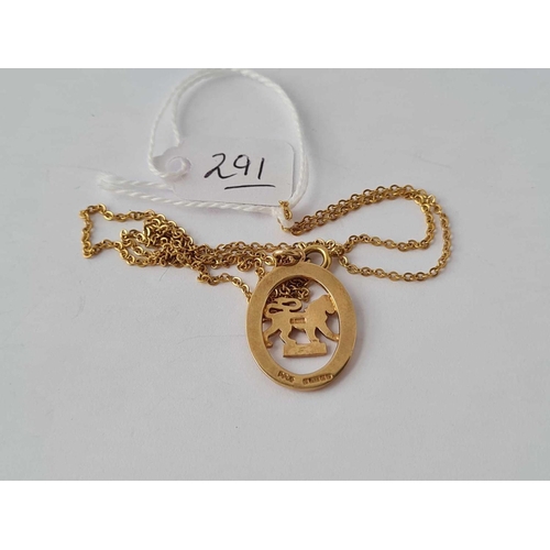 291 - A Leo the lion 9ct pendant on 9ct chain 3.9g