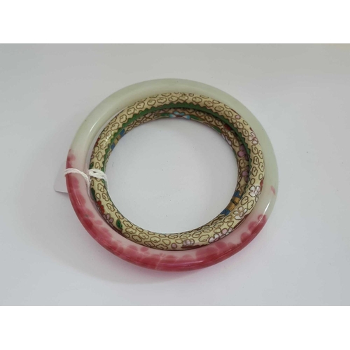 307 - Two Cloisonne bangles and a agate example